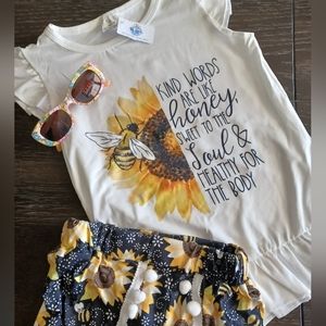 Sunflower & Bee So Cute Flutter Sleeve Top and Pom Pom Shorts